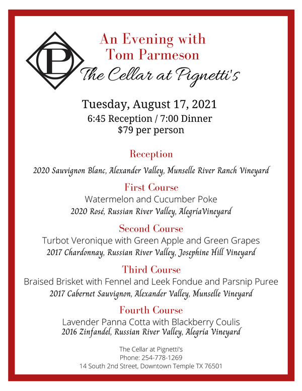 Wine Dinner | Temple, TX | August 17th
